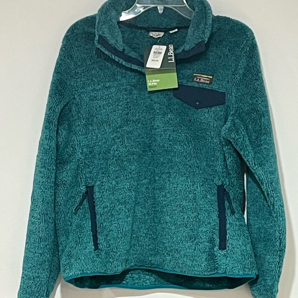 LL Bean Hi-Pile Fleece Jacket Women’s Petite Medium NWT Turquoise Green